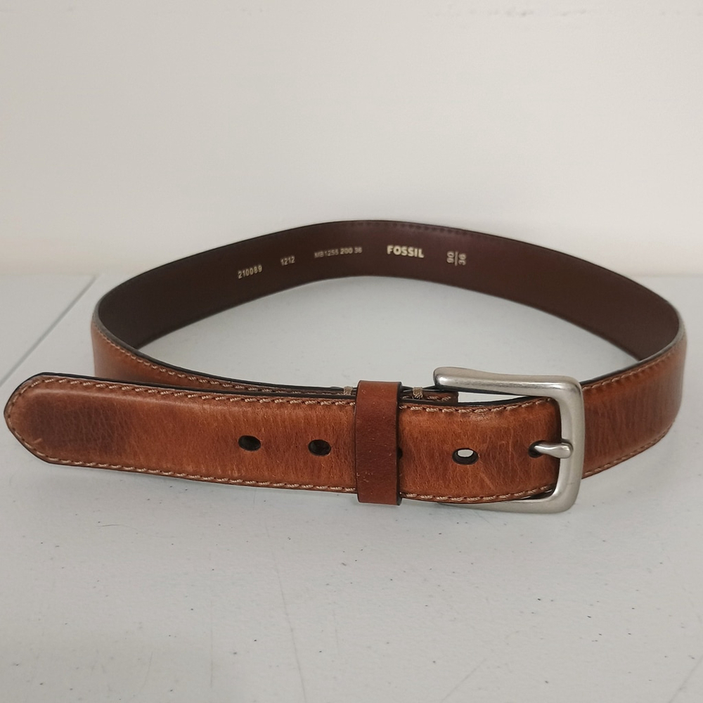 Fossil MB125520036 Brown Leather Belt 90/36 Silver Buckle